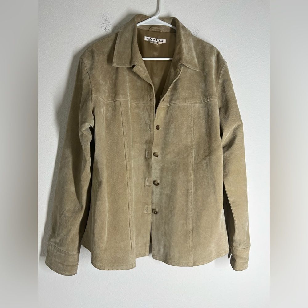 Vintage AMI Tan Genuine Suede Leather Button Up Jacket Size XL